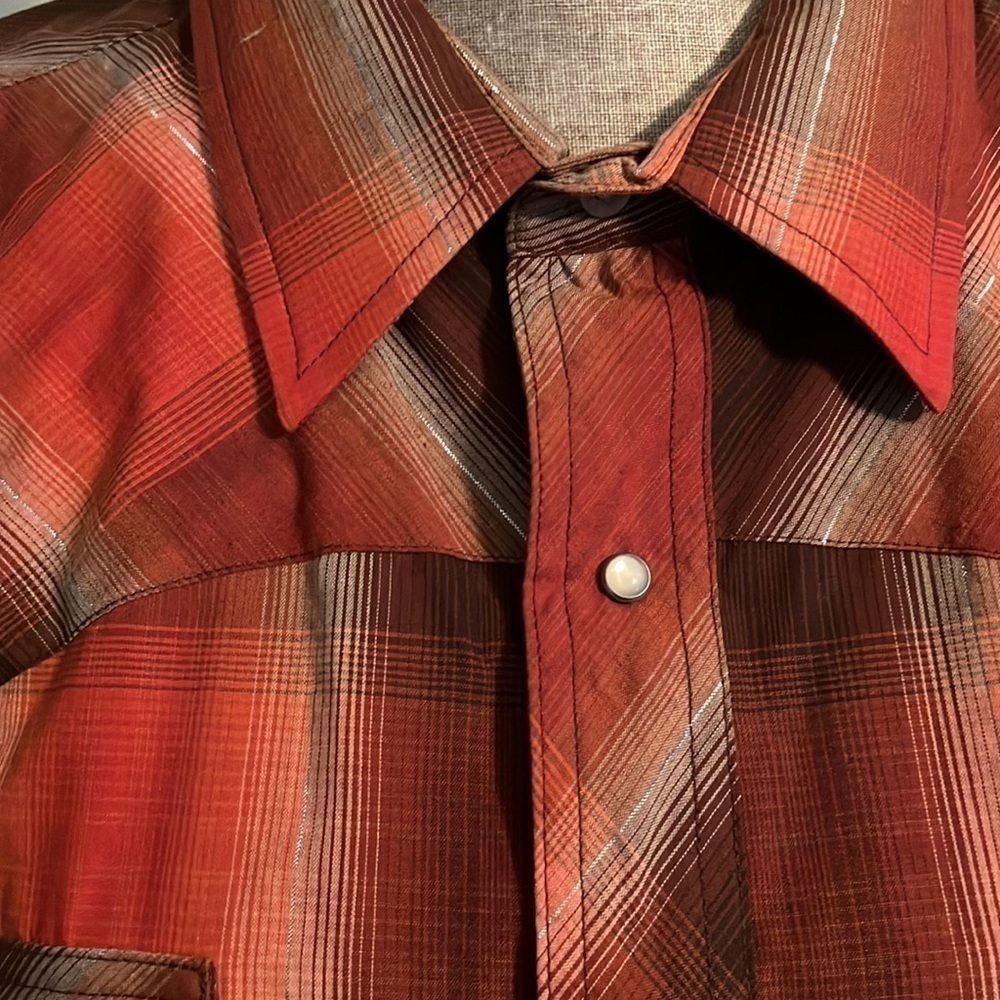 Rustler by Wrangler western cowboy rodeo fair ranch rust plaid long sleeve 3XL. - Picture 2 of 6